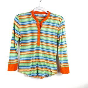 Tommy Hilfiger Orange Stripe Ribbed Tee 3/4 Sleeve Size Small